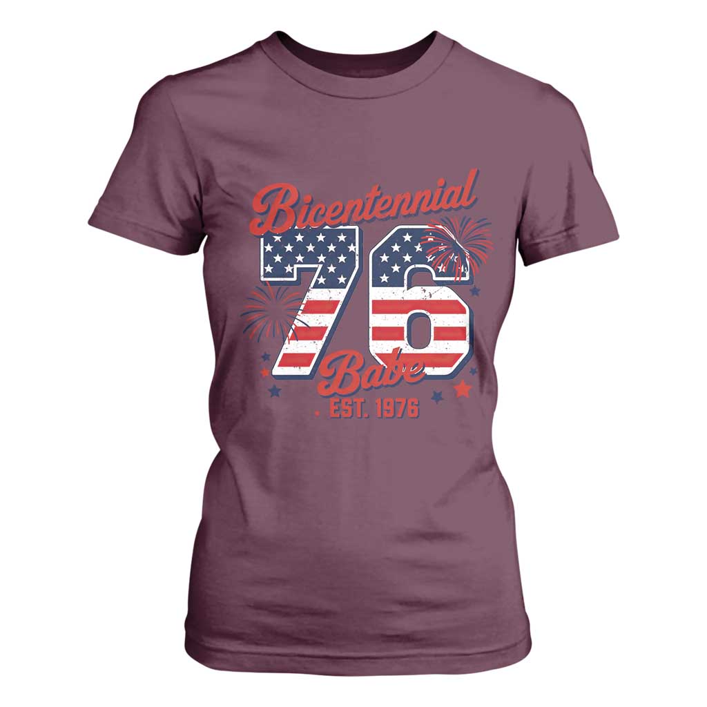 Retro Bicentennial Babe Est 1976 T Shirt For Women 4th of July 50th Birthday Gift