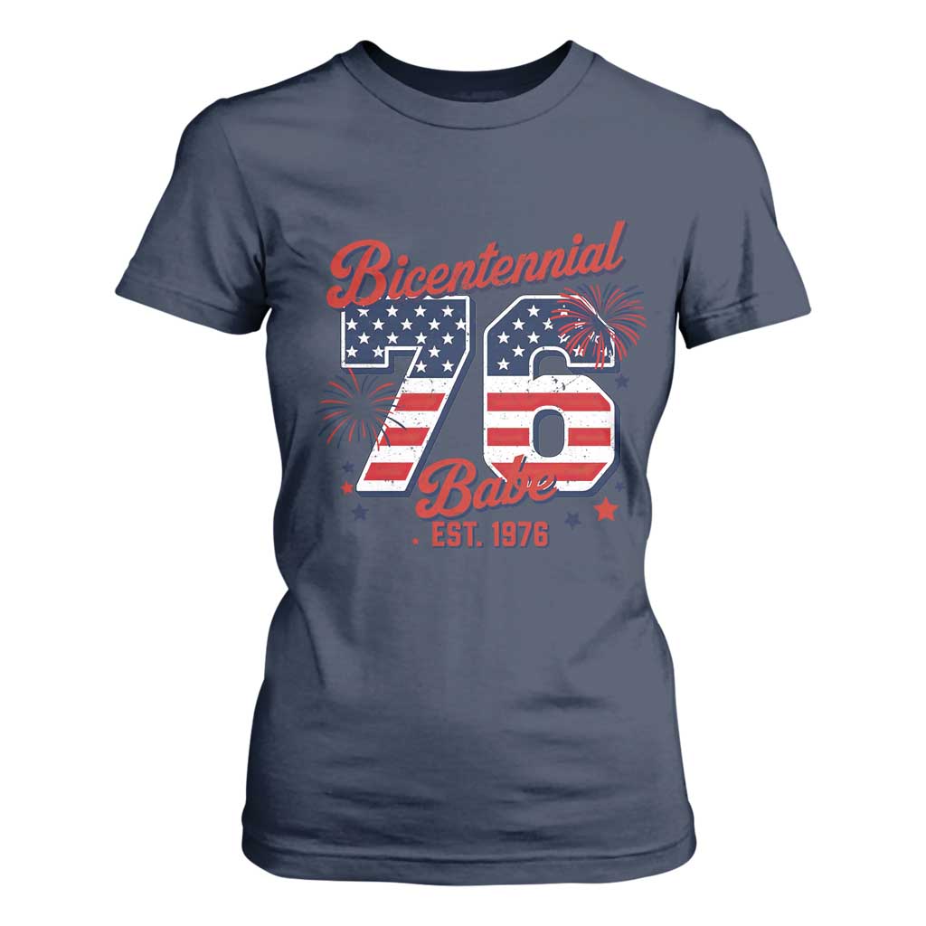 Retro Bicentennial Babe Est 1976 T Shirt For Women 4th of July 50th Birthday Gift