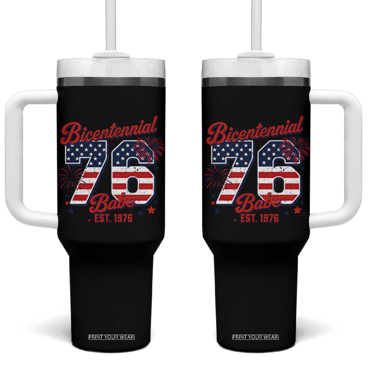 Retro Bicentennial Babe Est 1976 Tumbler With Handle 4th of July 50th Birthday Gift TS02 One Size: 40 oz Black Print Your Wear