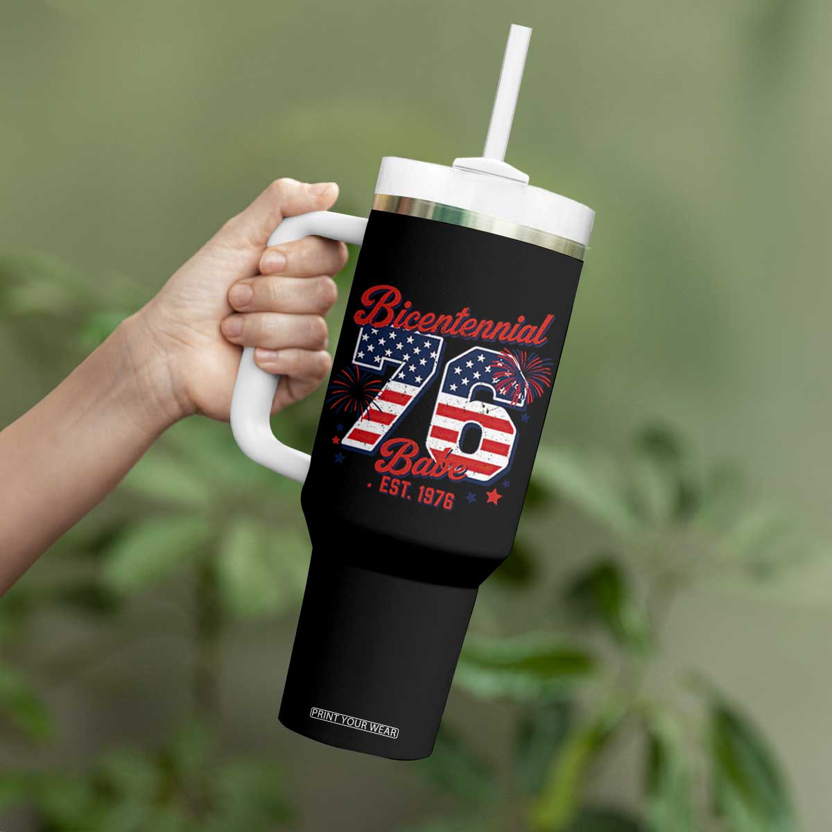 Retro Bicentennial Babe Est 1976 Tumbler With Handle 4th of July 50th Birthday Gift
