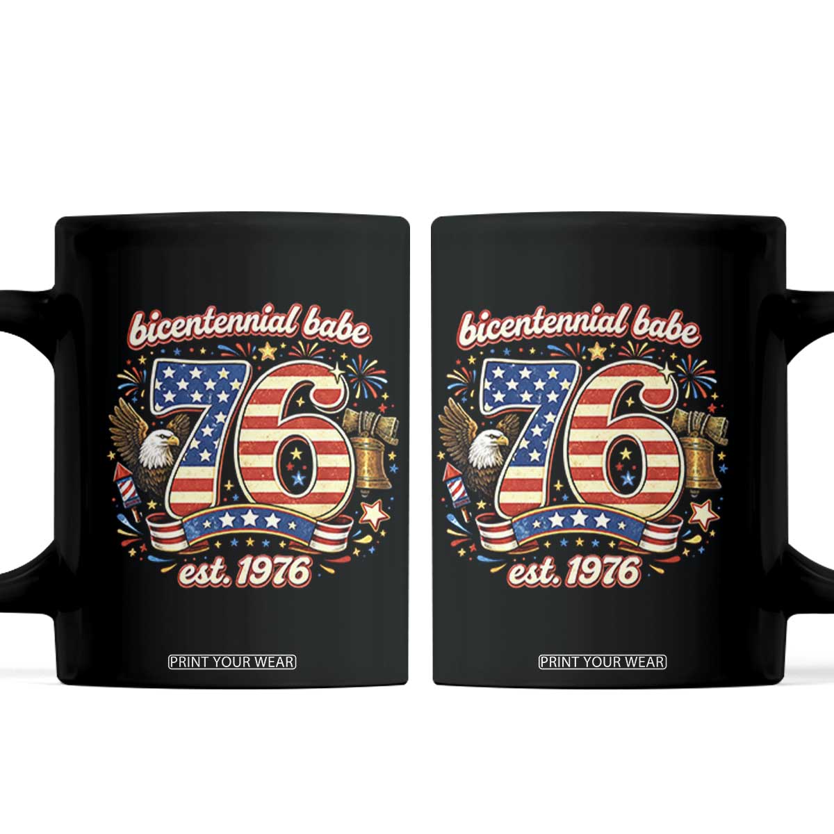 Patriotic Bicentennial Babe Est 1976 Coffee Mug Eagle Fireworks 50th Birthday