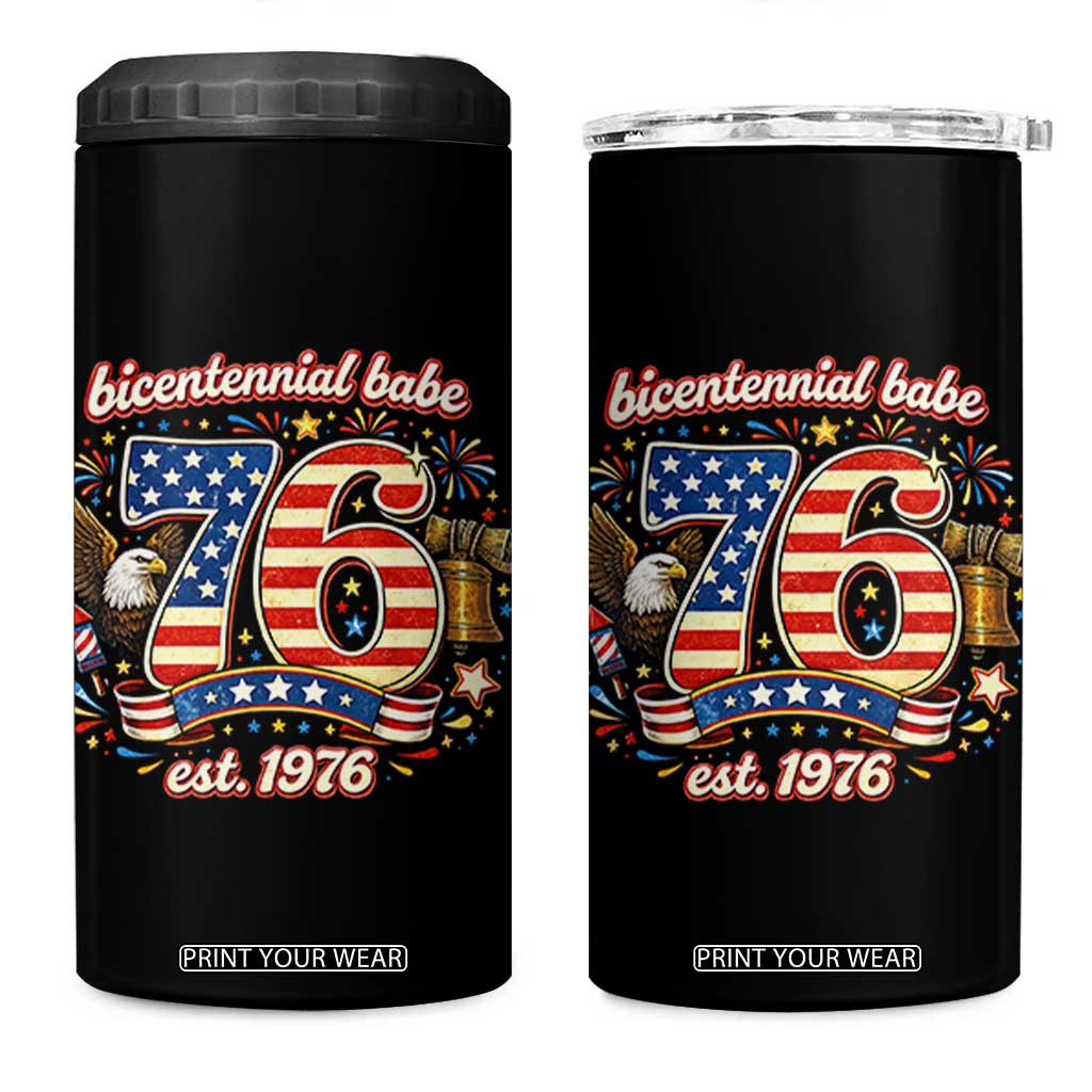 Patriotic Bicentennial Babe Est 1976 4 in 1 Can Cooler Tumbler Eagle Fireworks 50th Birthday TS02 One Size: 16 oz Black Print Your Wear