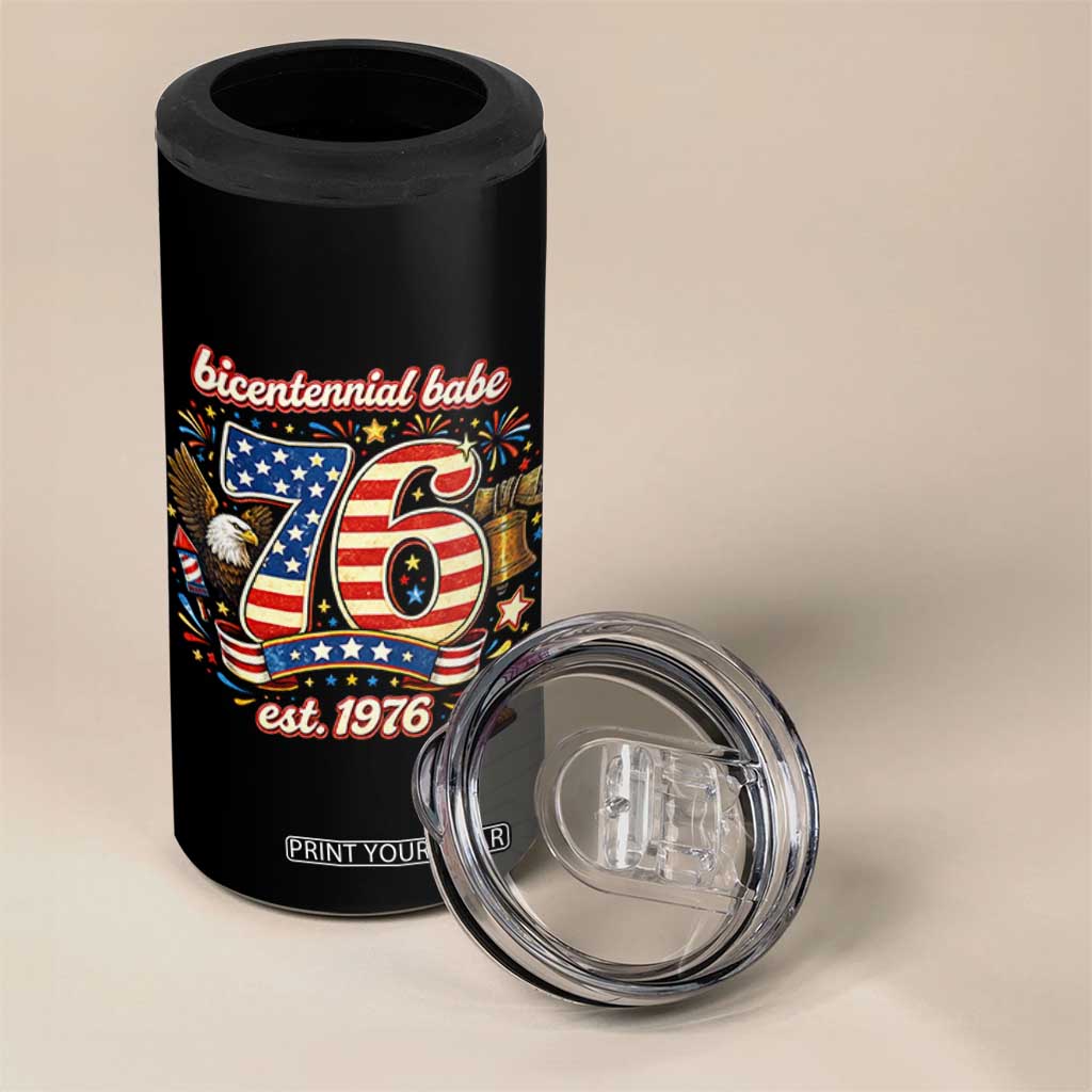 Patriotic Bicentennial Babe Est 1976 4 in 1 Can Cooler Tumbler Eagle Fireworks 50th Birthday TS02 Print Your Wear