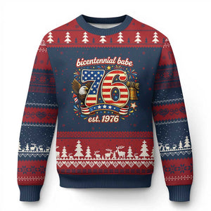 Patriotic Bicentennial Babe Est 1976 Ugly Christmas Sweater Eagle Fireworks 50th Birthday TS02 Navy Red Print Your Wear