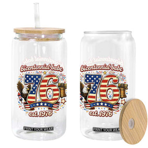 Patriotic Bicentennial Babe Est 1976 Glass Can Eagle Fireworks 50th Birthday