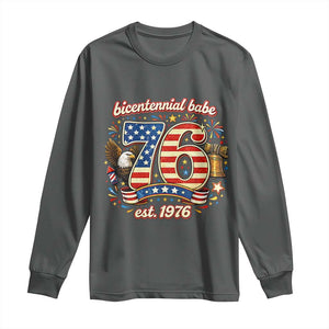 Patriotic Bicentennial Babe Est 1976 Long Sleeve Shirt Eagle Fireworks 50th Birthday TS02 Dark Heather Print Your Wear