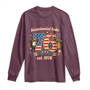 Patriotic Bicentennial Babe Est 1976 Long Sleeve Shirt Eagle Fireworks 50th Birthday TS02 Maroon Print Your Wear