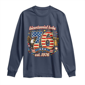 Patriotic Bicentennial Babe Est 1976 Long Sleeve Shirt Eagle Fireworks 50th Birthday TS02 Navy Print Your Wear