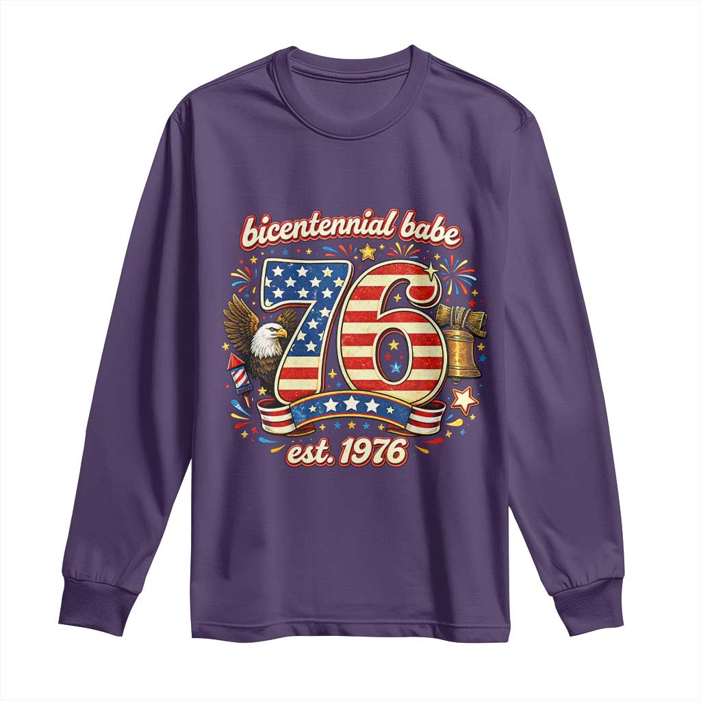 Patriotic Bicentennial Babe Est 1976 Long Sleeve Shirt Eagle Fireworks 50th Birthday TS02 Purple Print Your Wear