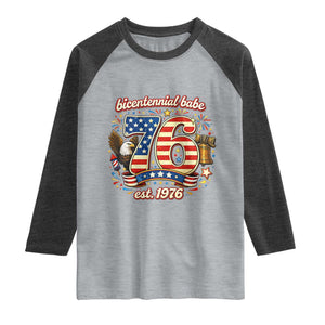 Patriotic Bicentennial Babe Est 1976 Raglan Shirt Eagle Fireworks 50th Birthday TS02 Heather Gray Heather Charcoal Print Your Wear