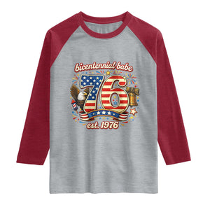 Patriotic Bicentennial Babe Est 1976 Raglan Shirt Eagle Fireworks 50th Birthday TS02 Heather Gray Heather Red Print Your Wear
