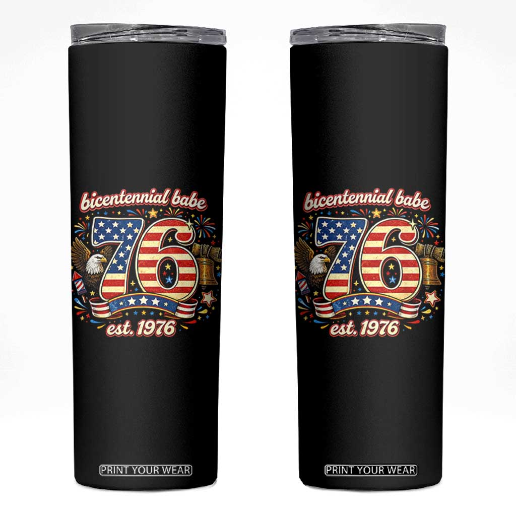 Patriotic Bicentennial Babe Est 1976 Skinny Tumbler Eagle Fireworks 50th Birthday TS02 Black Print Your Wear