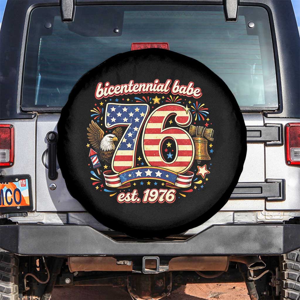 Patriotic Bicentennial Babe Est 1976 Spare Tire Cover Eagle Fireworks 50th Birthday TS02 No hole Black Print Your Wear
