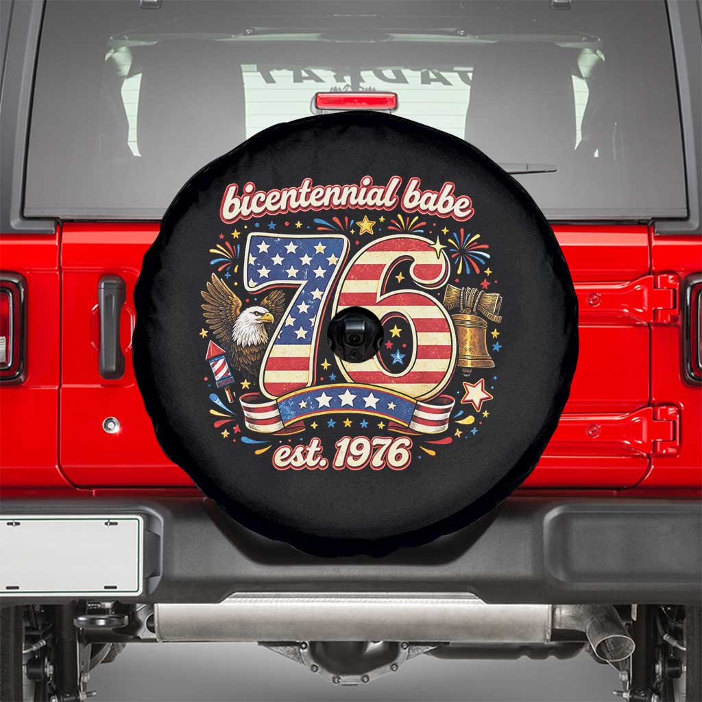 Patriotic Bicentennial Babe Est 1976 Spare Tire Cover Eagle Fireworks 50th Birthday TS02 Black Print Your Wear