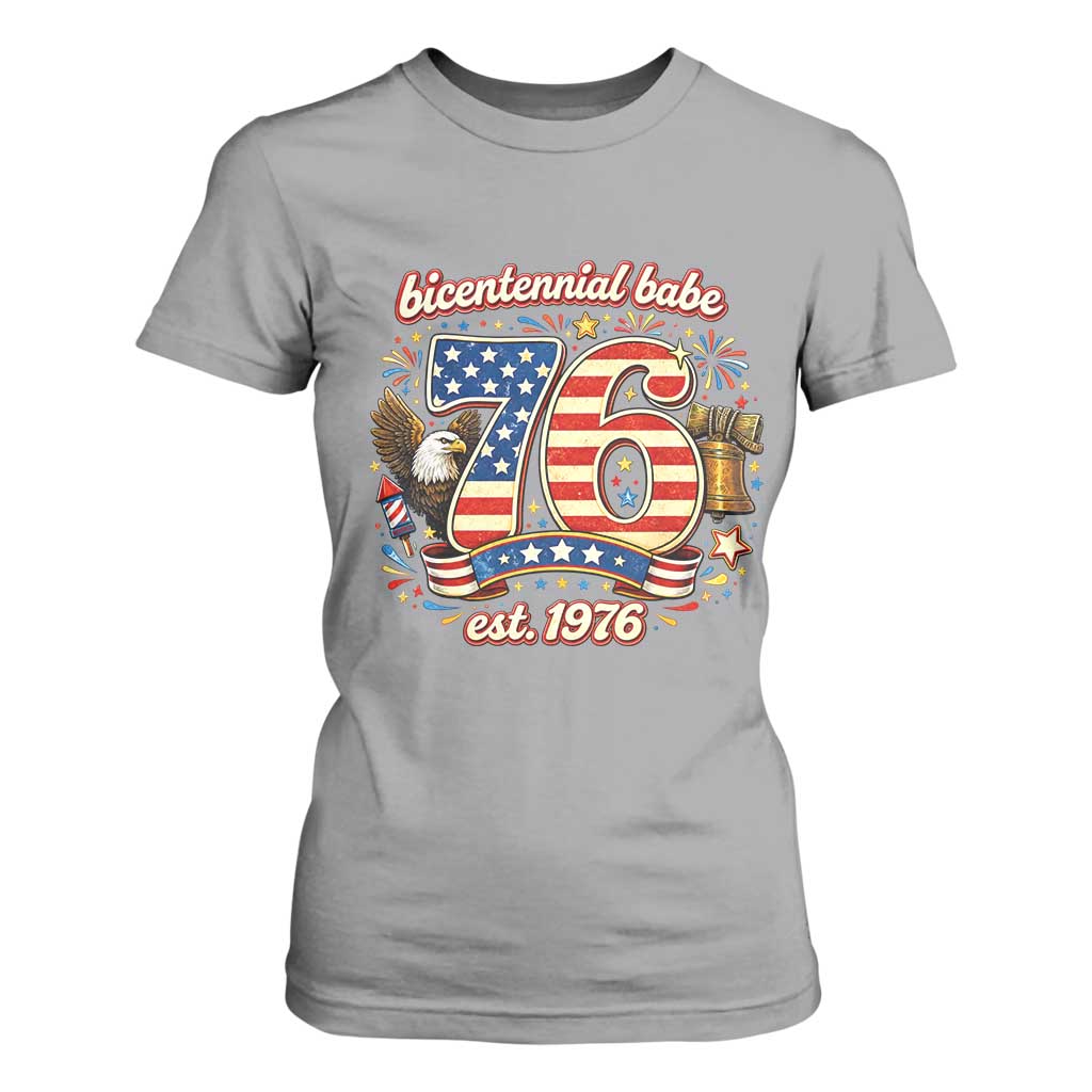 Patriotic Bicentennial Babe Est 1976 T Shirt For Women Eagle Fireworks 50th Birthday TS02 Sport Gray Print Your Wear