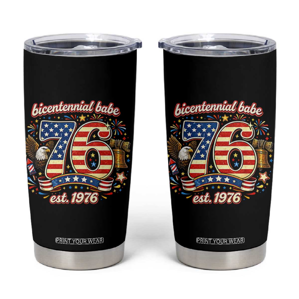 Patriotic Bicentennial Babe Est 1976 Tumbler Cup Eagle Fireworks 50th Birthday TS02 Black Print Your Wear