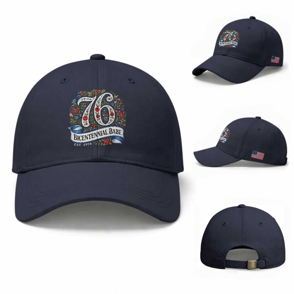 Vintage Floral Bicentennial Babe Est 1976 Baseball Cap Elegant 50th Birthday TS02 Baseball Cap Universal Fit Navy Print Your Wear