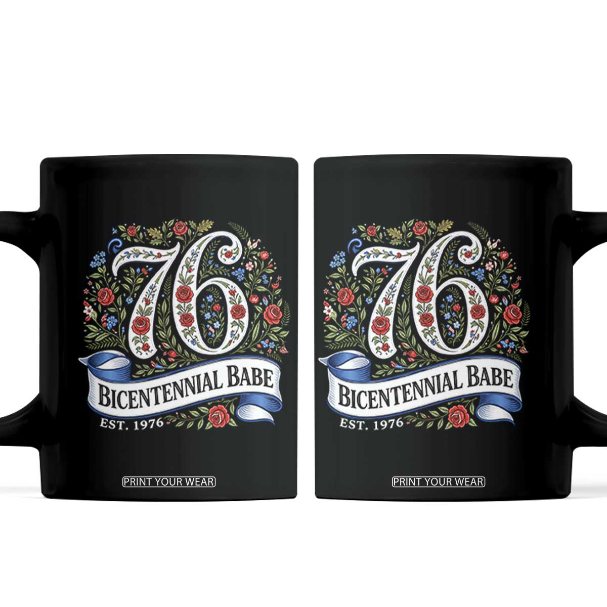 Vintage Floral Bicentennial Babe Est 1976 Coffee Mug Elegant 50th Birthday