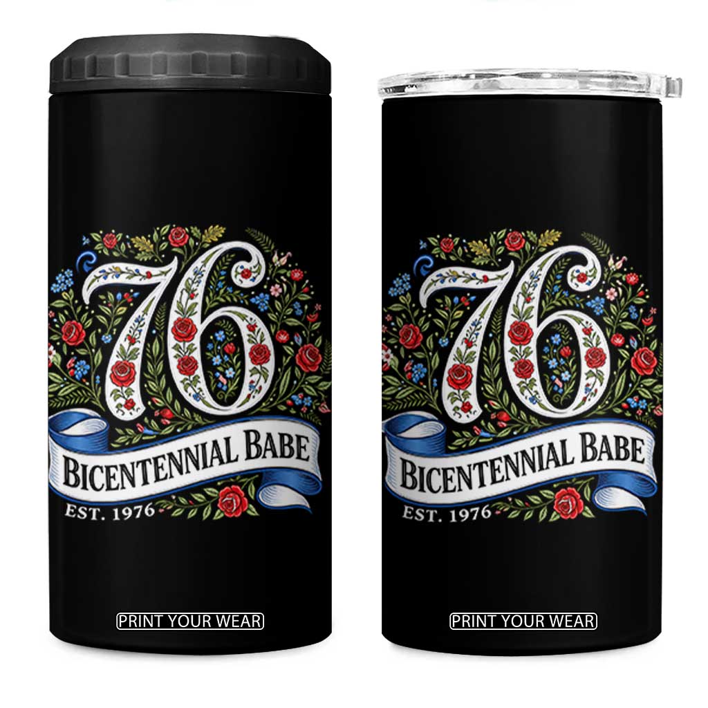 Vintage Floral Bicentennial Babe Est 1976 4 in 1 Can Cooler Tumbler Elegant 50th Birthday TS02 One Size: 16 oz Black Print Your Wear