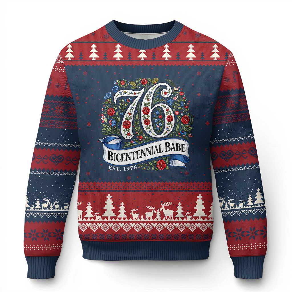Vintage Floral Bicentennial Babe Est 1976 Ugly Christmas Sweater Elegant 50th Birthday TS02 Navy Red Print Your Wear
