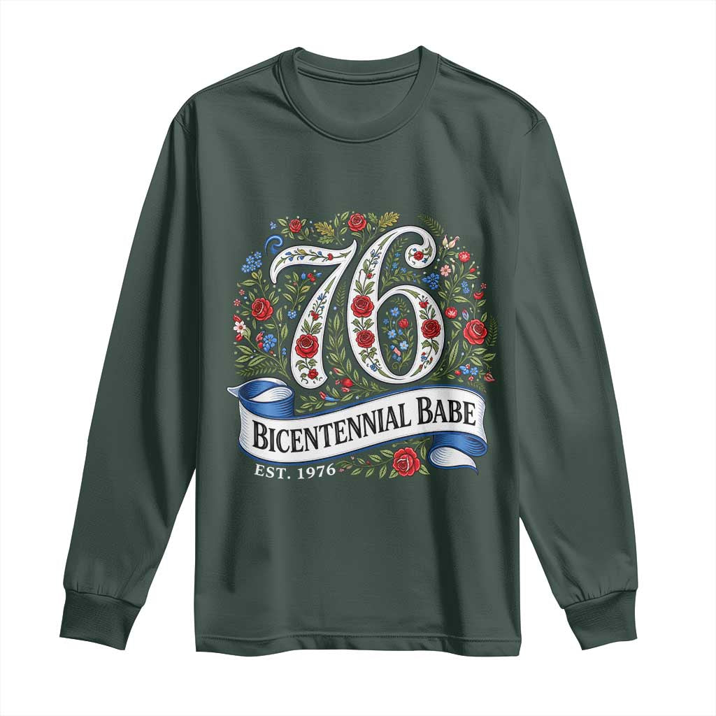 Vintage Floral Bicentennial Babe Est 1976 Long Sleeve Shirt Elegant 50th Birthday TS02 Dark Forest Green Print Your Wear