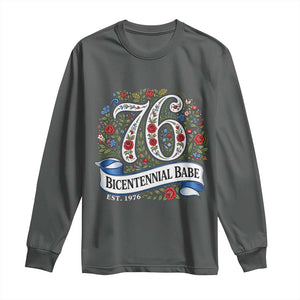 Vintage Floral Bicentennial Babe Est 1976 Long Sleeve Shirt Elegant 50th Birthday TS02 Dark Heather Print Your Wear
