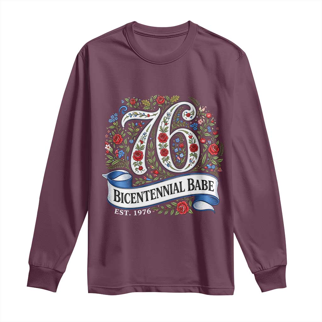 Vintage Floral Bicentennial Babe Est 1976 Long Sleeve Shirt Elegant 50th Birthday TS02 Maroon Print Your Wear