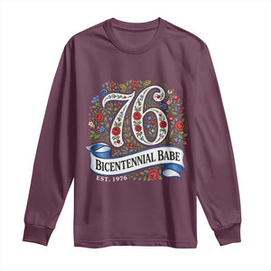 Vintage Floral Bicentennial Babe Est 1976 Long Sleeve Shirt Elegant 50th Birthday TS02 Maroon Print Your Wear