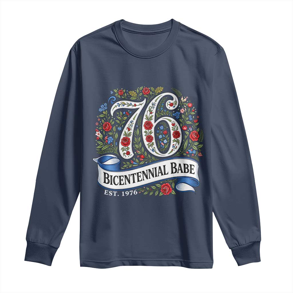 Vintage Floral Bicentennial Babe Est 1976 Long Sleeve Shirt Elegant 50th Birthday TS02 Navy Print Your Wear
