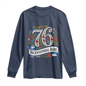 Vintage Floral Bicentennial Babe Est 1976 Long Sleeve Shirt Elegant 50th Birthday TS02 Navy Print Your Wear