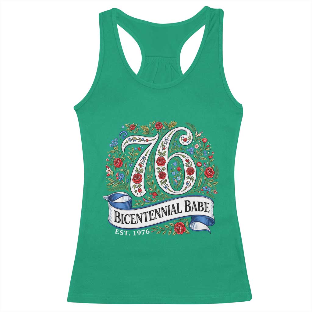 Vintage Floral Bicentennial Babe Est 1976 Racerback Tank Top Elegant 50th Birthday