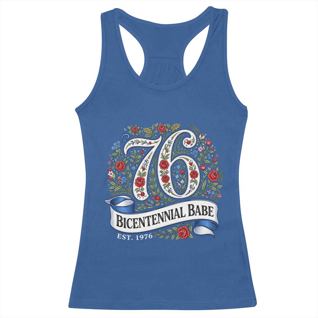Vintage Floral Bicentennial Babe Est 1976 Racerback Tank Top Elegant 50th Birthday