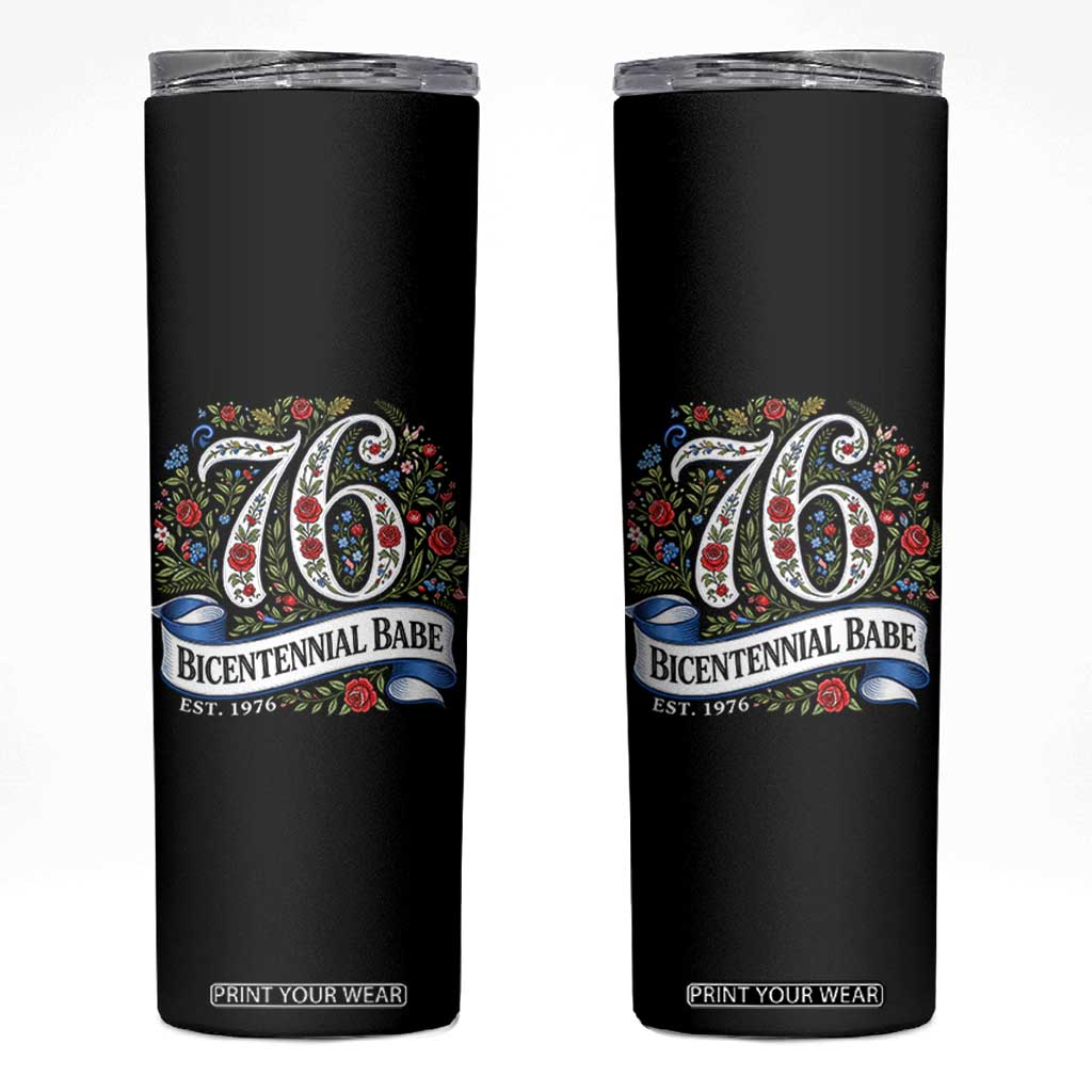 Vintage Floral Bicentennial Babe Est 1976 Skinny Tumbler Elegant 50th Birthday TS02 Black Print Your Wear