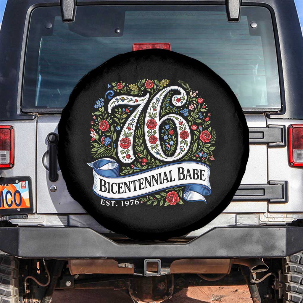 Vintage Floral Bicentennial Babe Est 1976 Spare Tire Cover Elegant 50th Birthday TS02 No hole Black Print Your Wear