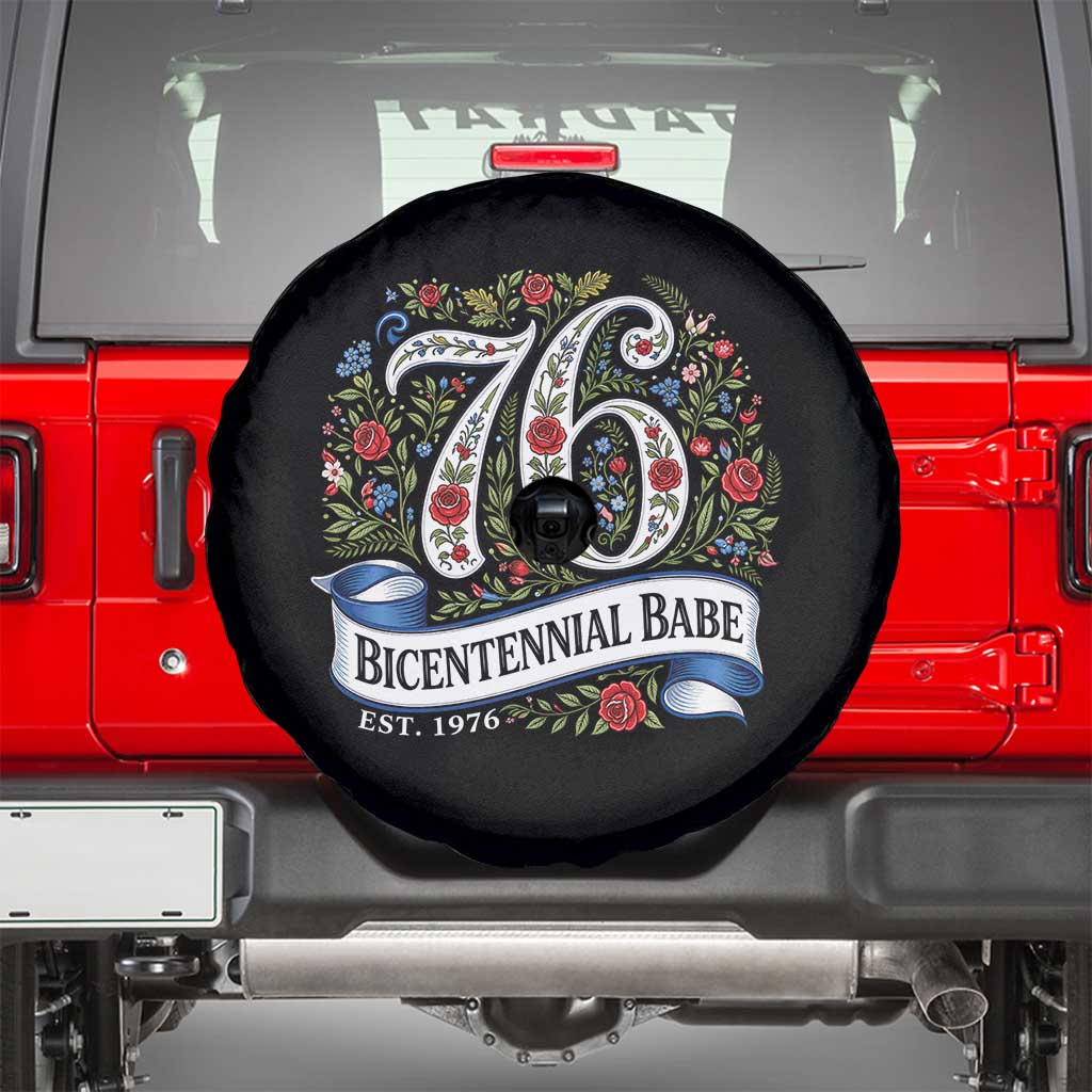 Vintage Floral Bicentennial Babe Est 1976 Spare Tire Cover Elegant 50th Birthday TS02 Black Print Your Wear