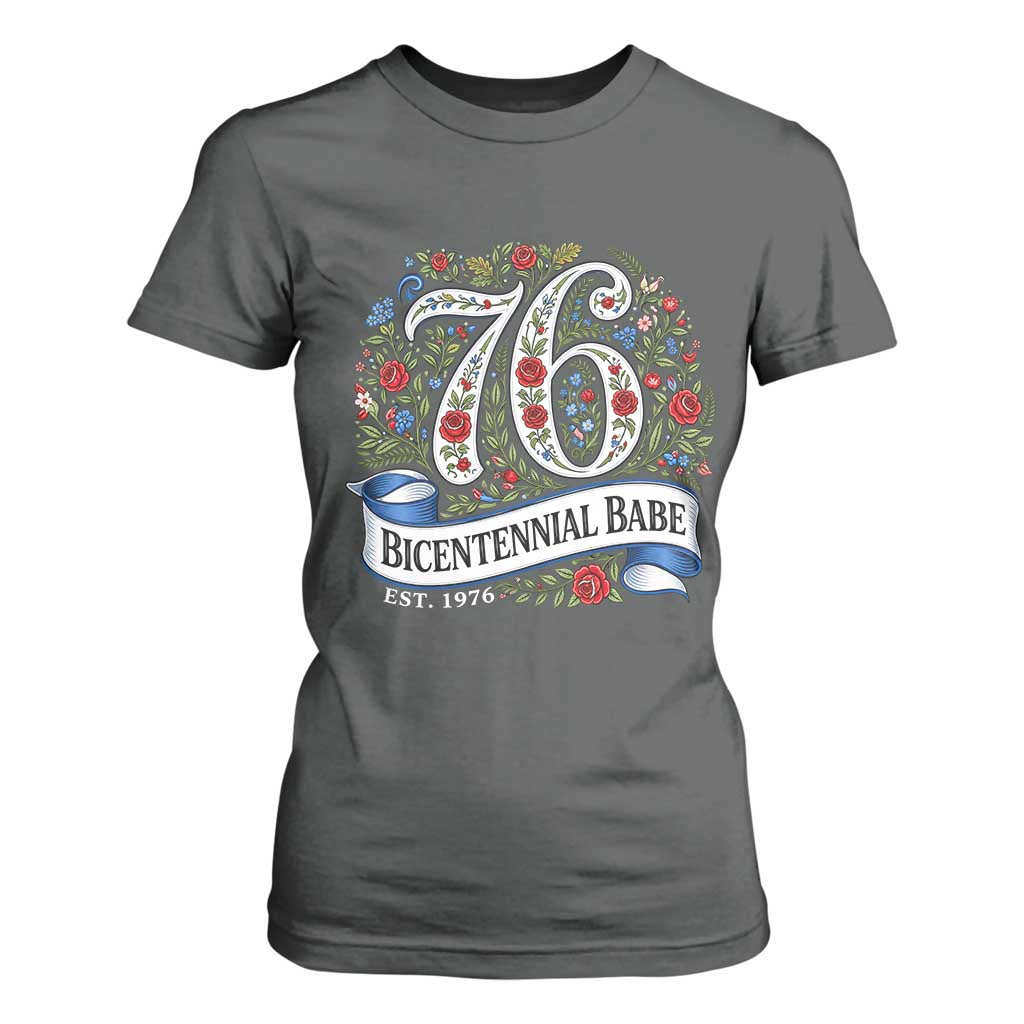Vintage Floral Bicentennial Babe Est 1976 T Shirt For Women Elegant 50th Birthday TS02 Dark Heather Print Your Wear