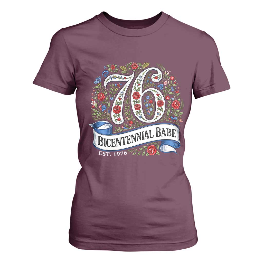 Vintage Floral Bicentennial Babe Est 1976 T Shirt For Women Elegant 50th Birthday TS02 Maroon Print Your Wear