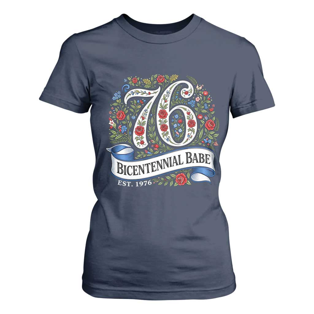 Vintage Floral Bicentennial Babe Est 1976 T Shirt For Women Elegant 50th Birthday TS02 Navy Print Your Wear
