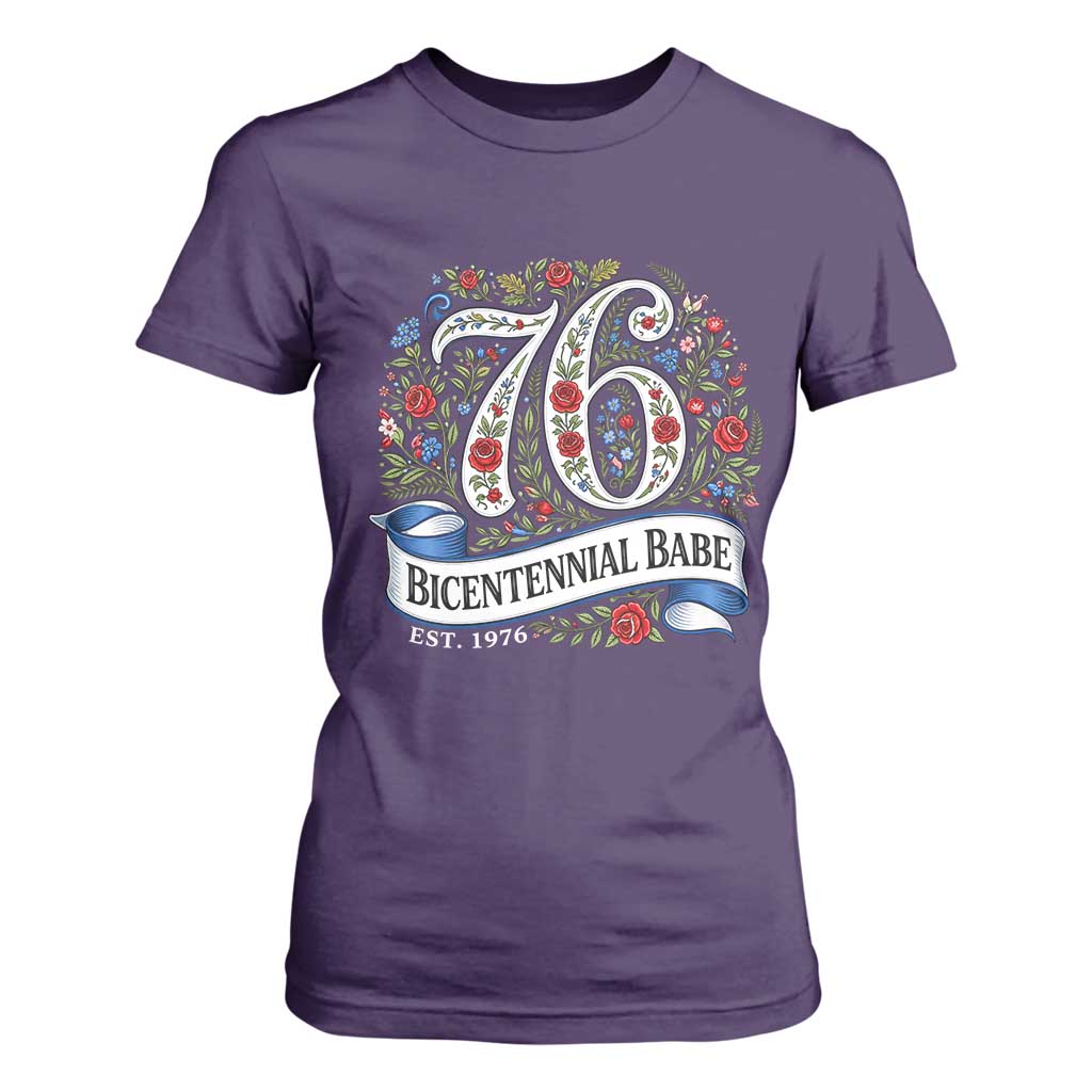 Vintage Floral Bicentennial Babe Est 1976 T Shirt For Women Elegant 50th Birthday TS02 Purple Print Your Wear