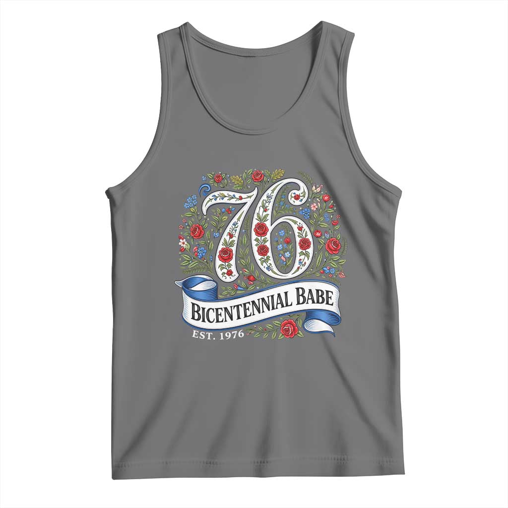 Vintage Floral Bicentennial Babe Est 1976 Tank Top Elegant 50th Birthday TS02 Black Heather Print Your Wear
