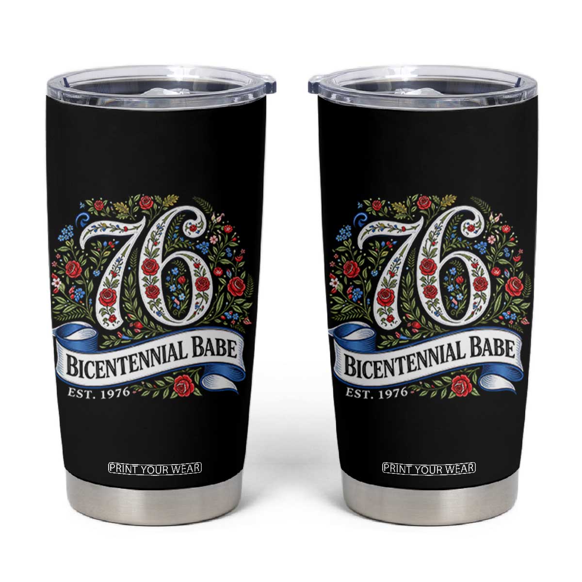 Vintage Floral Bicentennial Babe Est 1976 Tumbler Cup Elegant 50th Birthday TS02 Black Print Your Wear