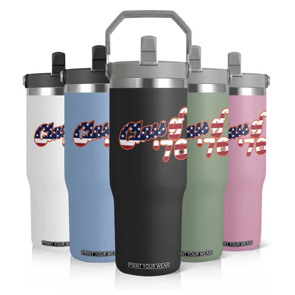 Patriotic Class of 76 Retro American Flag Script Flip Straw Tumbler Graduation Birthday Milestone TS02 Print Your Wear