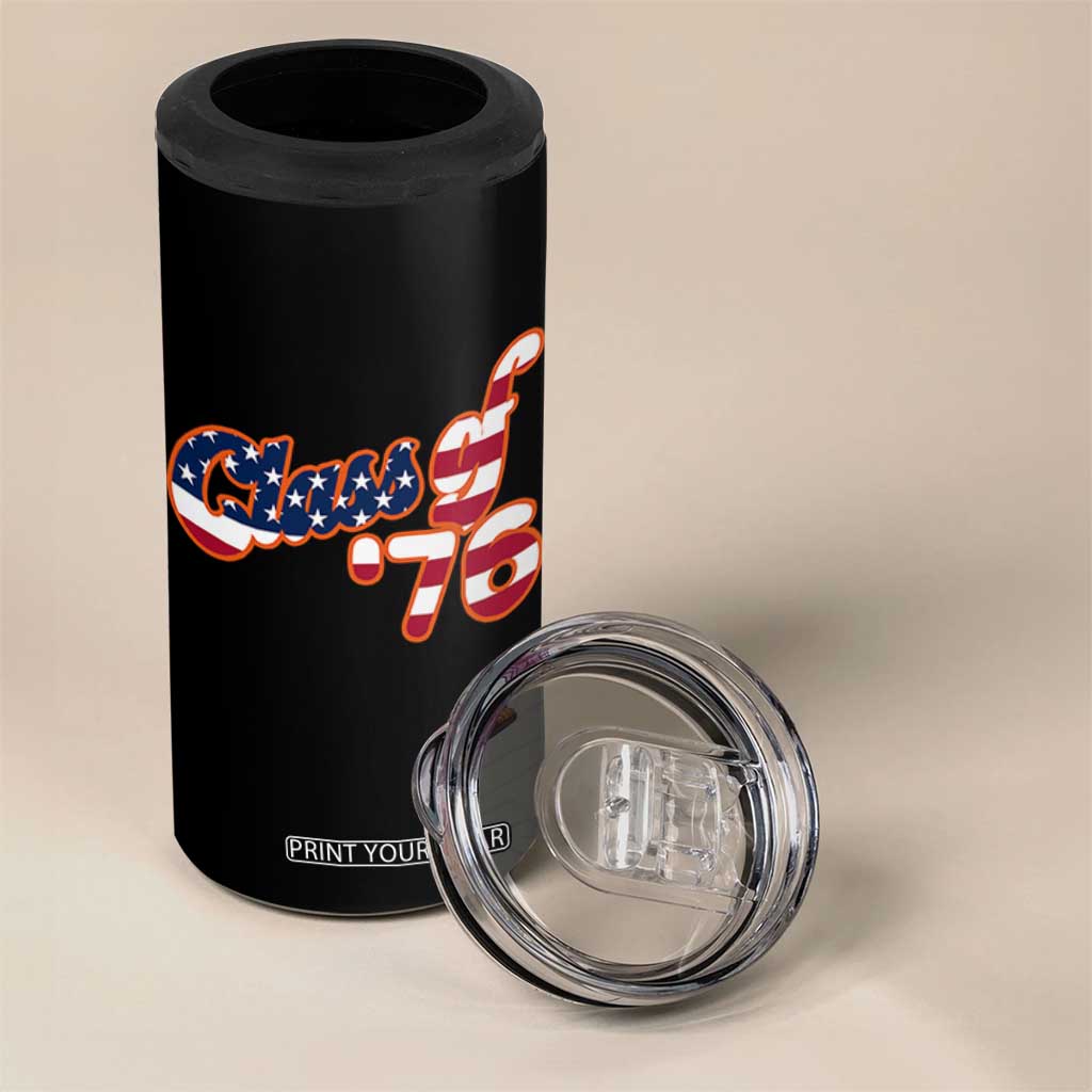 Patriotic Class of 76 Retro American Flag Script 4 in 1 Can Cooler Tumbler Graduation Birthday Milestone TS02 Print Your Wear