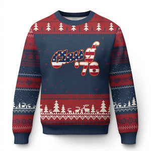 Patriotic Class of 76 Retro American Flag Script Ugly Christmas Sweater Graduation Birthday Milestone TS02 Navy Red Print Your Wear