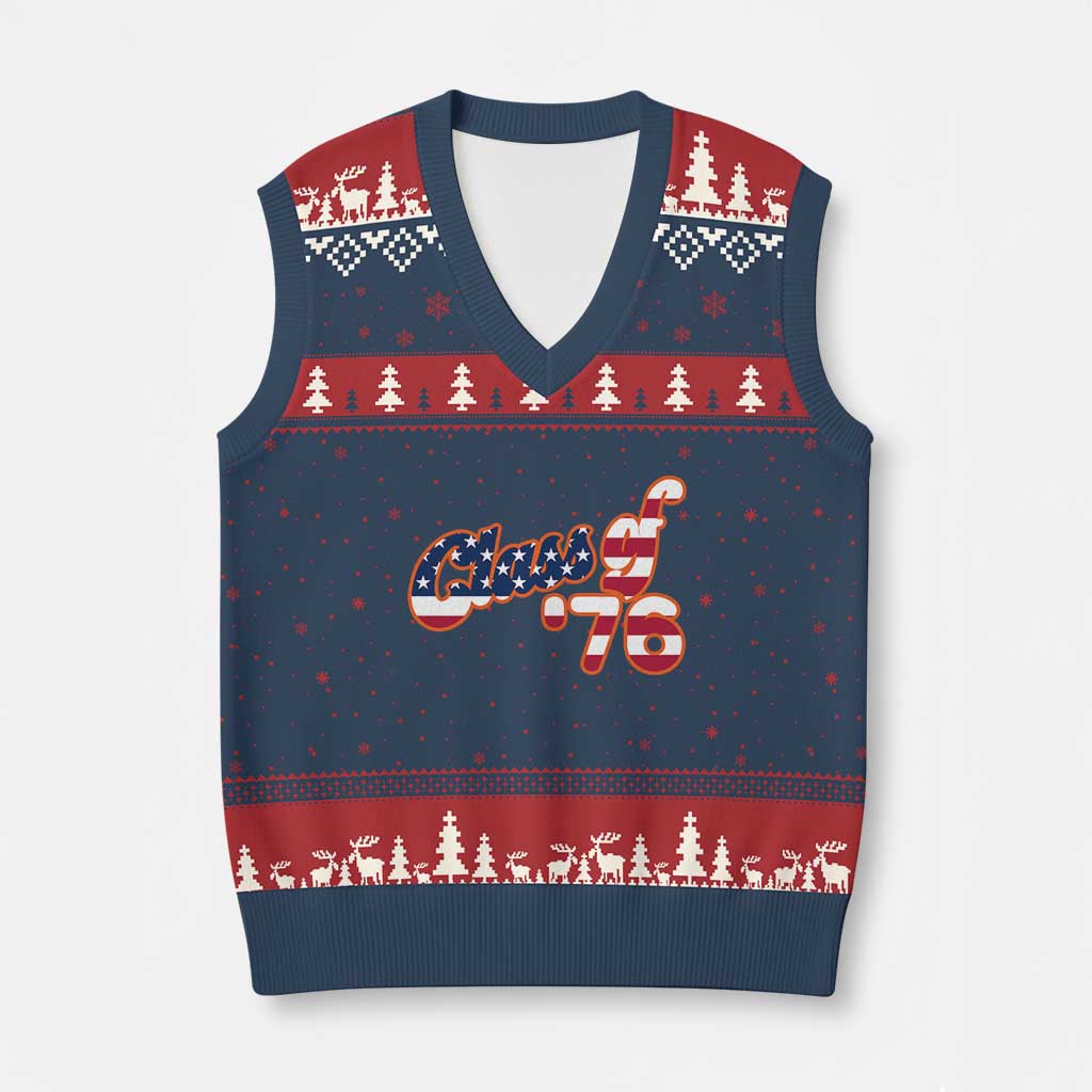Patriotic Class of 76 Retro American Flag Script V-Neck Knit Sweater Vest Graduation Birthday Milestone TS02 Navy Red Print Your Wear