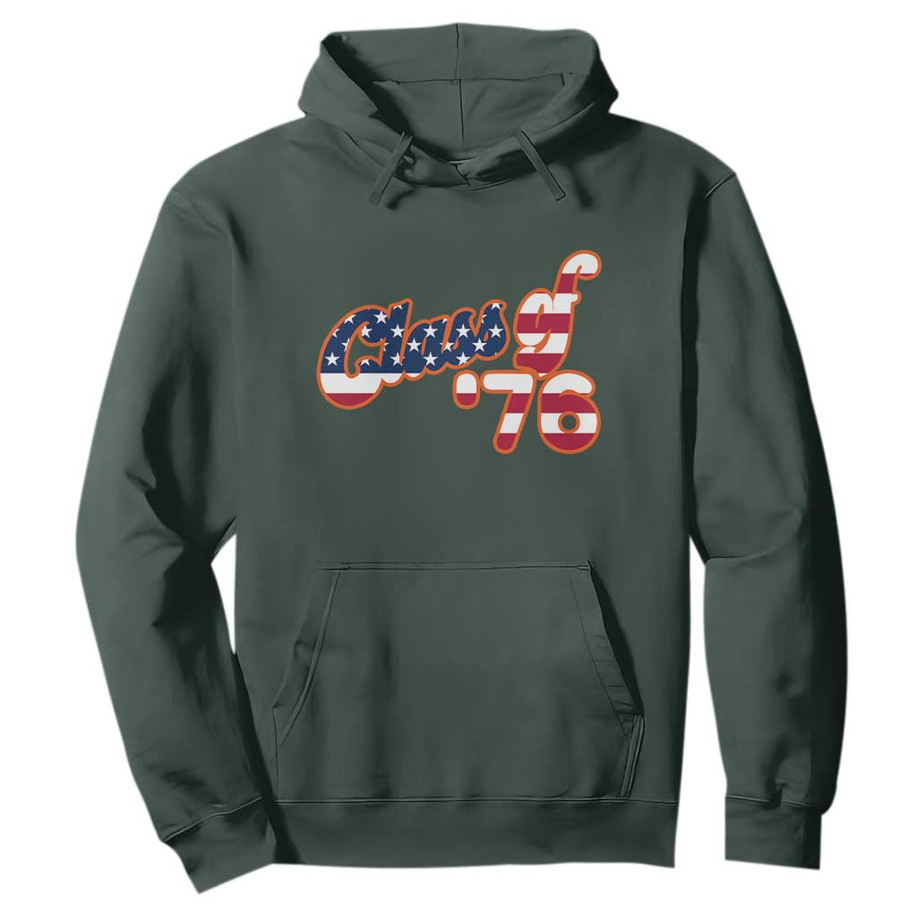 Patriotic Class of 76 Retro American Flag Script Hoodie Graduation Birthday Milestone TS02 Dark Forest Green Print Your Wear