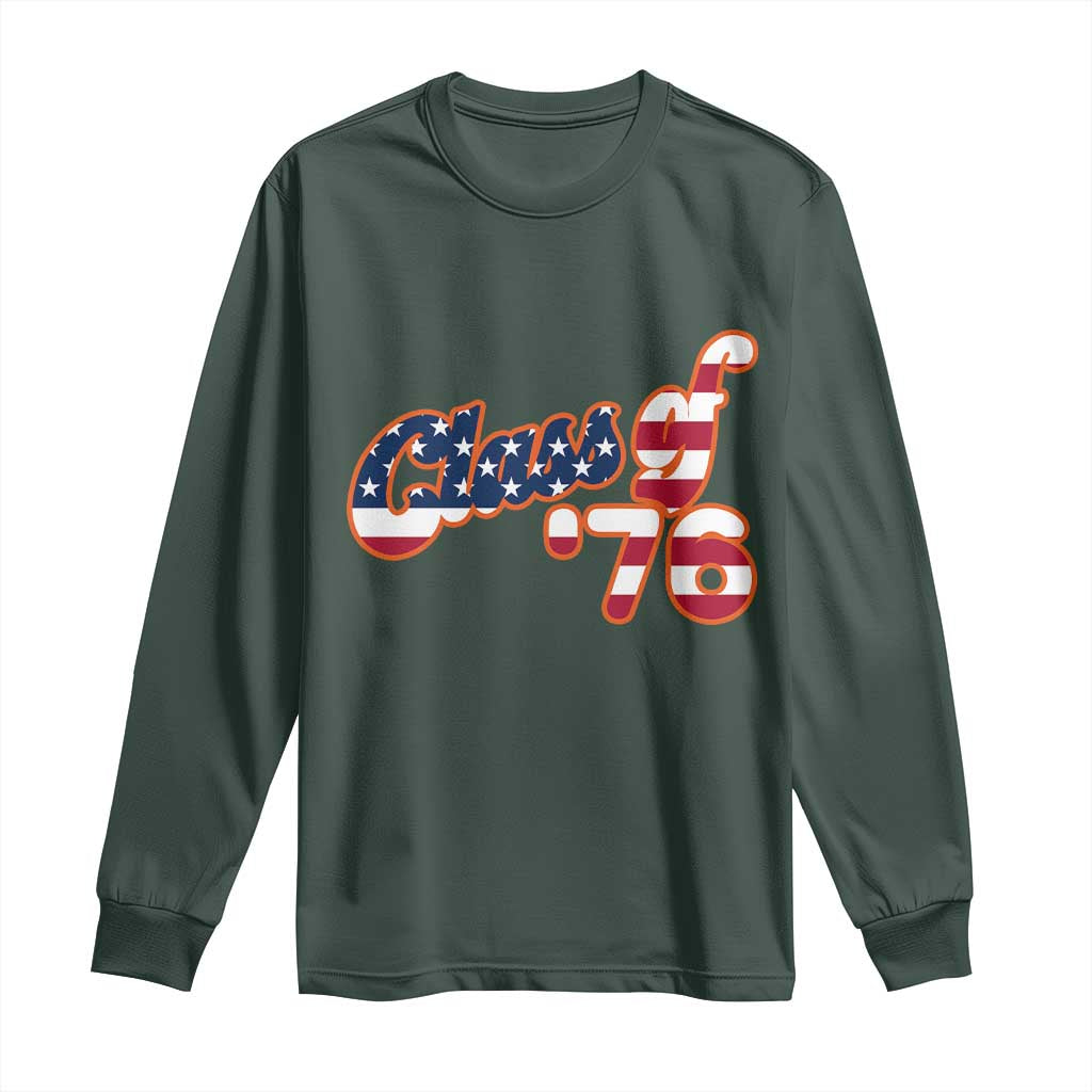 Patriotic Class of 76 Retro American Flag Script Long Sleeve Shirt Graduation Birthday Milestone TS02 Dark Forest Green Print Your Wear