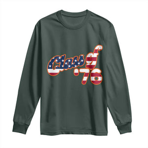 Patriotic Class of 76 Retro American Flag Script Long Sleeve Shirt Graduation Birthday Milestone TS02 Dark Forest Green Print Your Wear