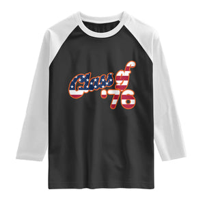 Patriotic Class of 76 Retro American Flag Script Raglan Shirt Graduation Birthday Milestone TS02 Black White Print Your Wear