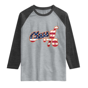 Patriotic Class of 76 Retro American Flag Script Raglan Shirt Graduation Birthday Milestone TS02 Heather Gray Heather Charcoal Print Your Wear